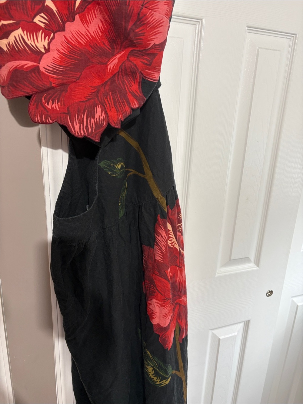 FARM Rio Black Maxi Dress with Bold Red Floral Print